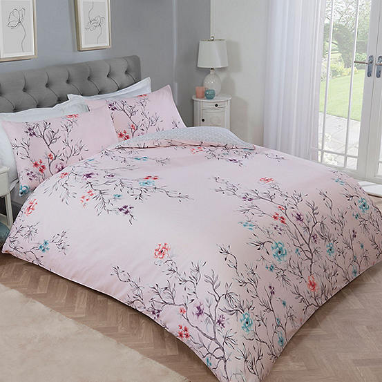 Sleepdown Oriental Floral Duvet Cover Set - Blush