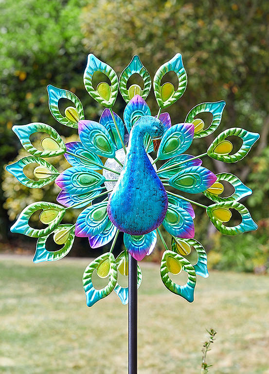 Solar Powered Hand Painted Peacock Wind Spinner by Collection ...