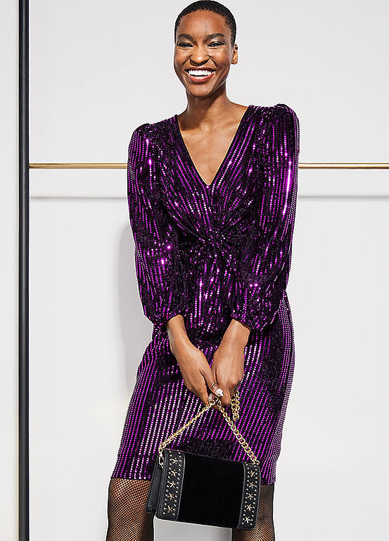 STAR by Julien Macdonald Purple Sequin Dress | Kaleidoscope