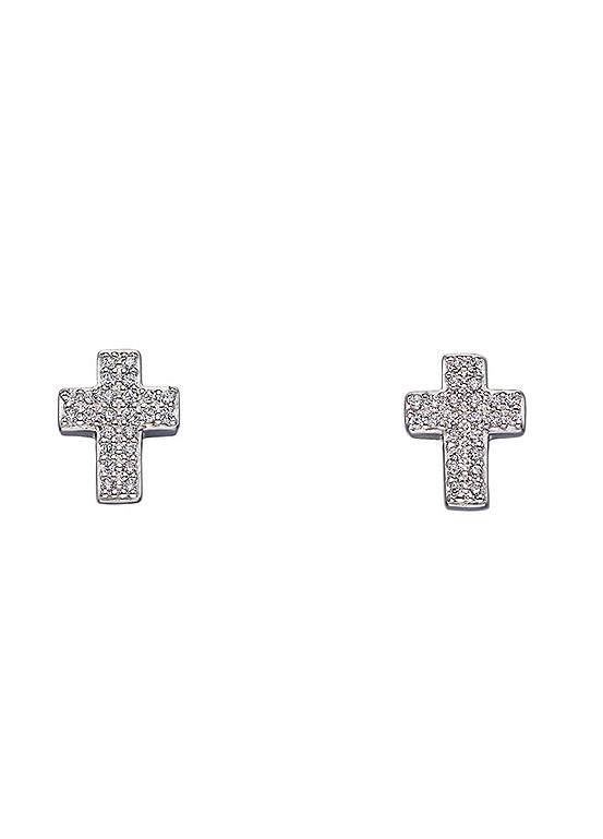 Sterling Silver Cross With CZ Earrings By Fiorelli Silver