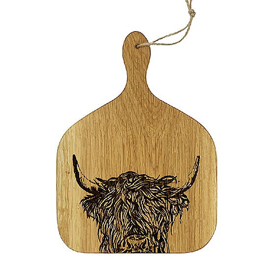 The Just Slate Company Engraved Medium Hanging Paddle Highland Cow