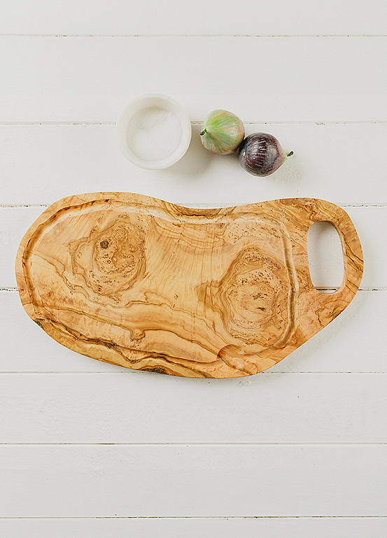 The Just Slate Company Olive Wood Handled Carving Board with Groove 47 cm