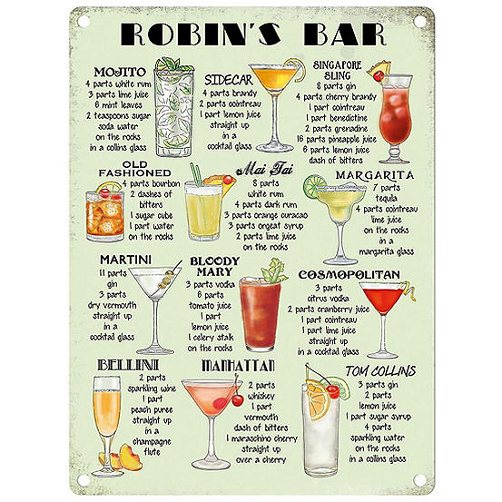 The Original Metal Sign Company Classic Cocktails- Personalised Metal Sign for the Home