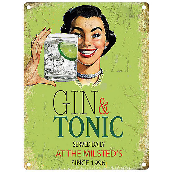 The Original Metal Sign Company Gin & Tonic Served Daily- Personalised Metal Sign for the Home
