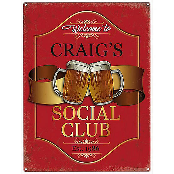 The Original Metal Sign Company Social Club- Personalised Metal Sign for the Home