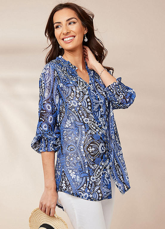Together Blue Placement Print Blouse