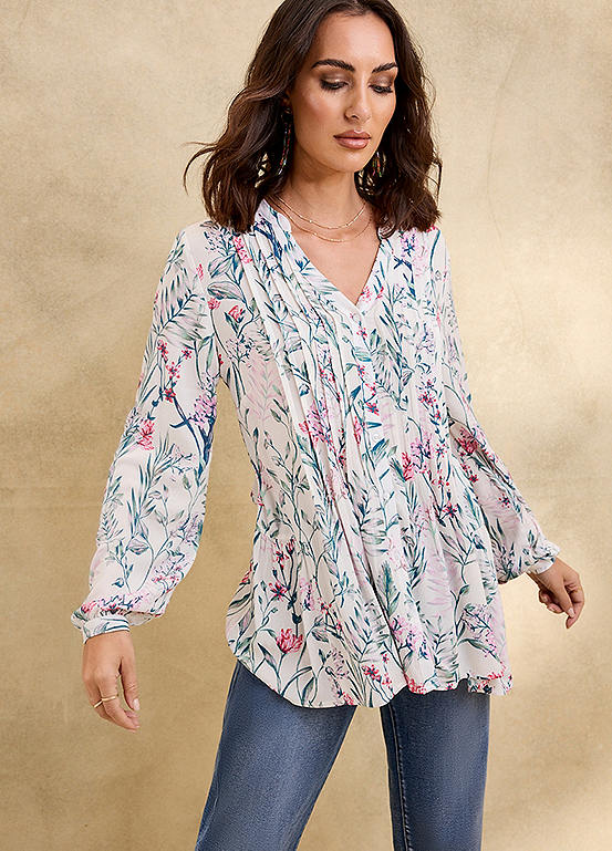 Together Mint Floral Print Pintuck Blouse