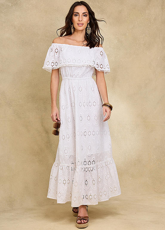 Together White Broderie Bardot Maxi Dress
