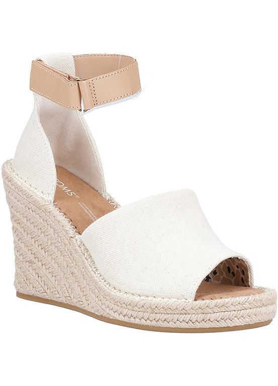 Toms Cream Marisol Natural Oxford/Leather Wedge Sandals