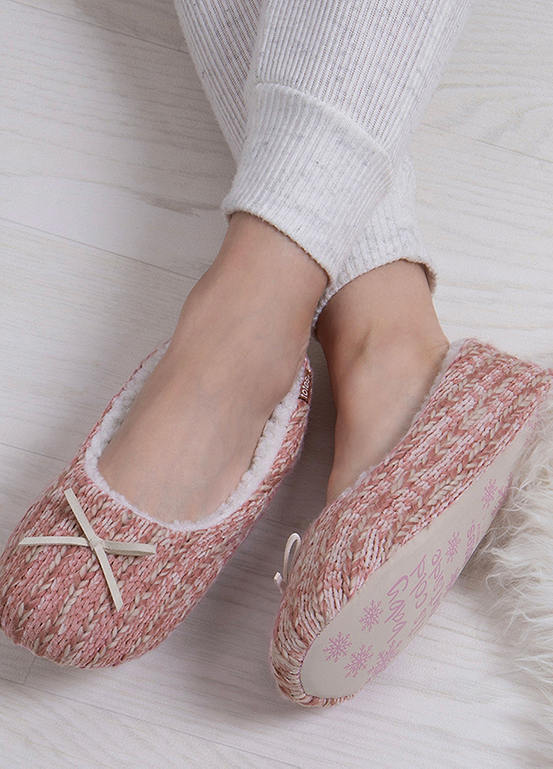 Totes Ladies Pink Marl Knitted Ballet Slippers