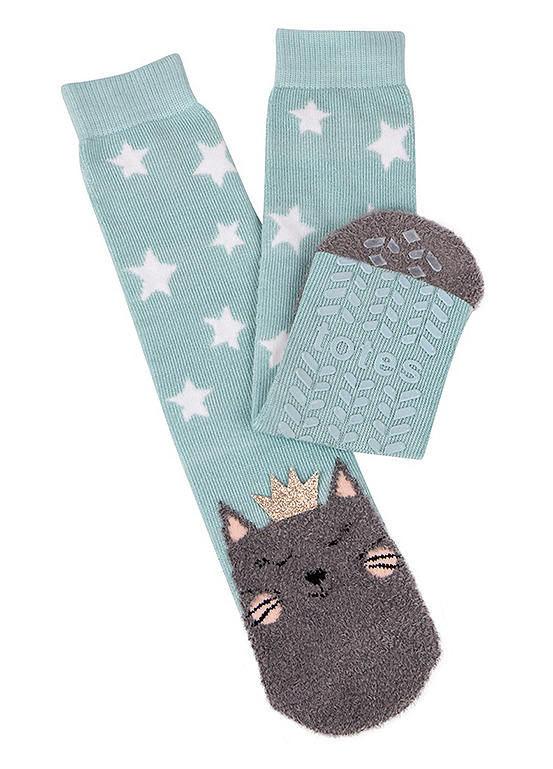 Totes Novelty Cat Slipper Socks Kaleidoscope