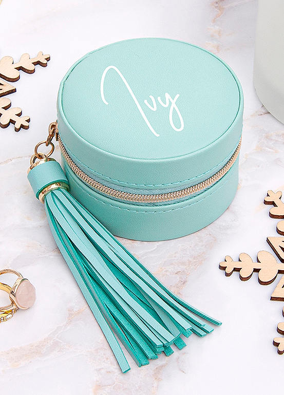 Treat Republic Personalised Turquoise Jewellery Case with Tassel