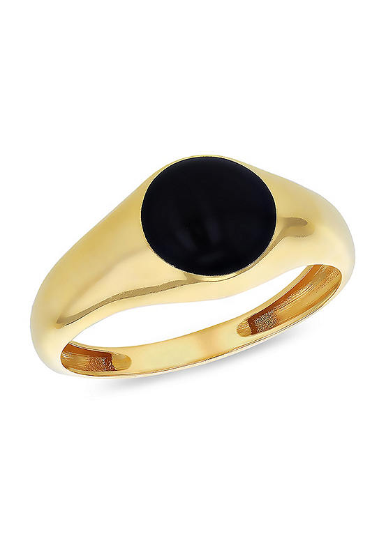 Tuscany Gold 9CT Yellow Gold Black Enamel Signet Ring | Kaleidoscope