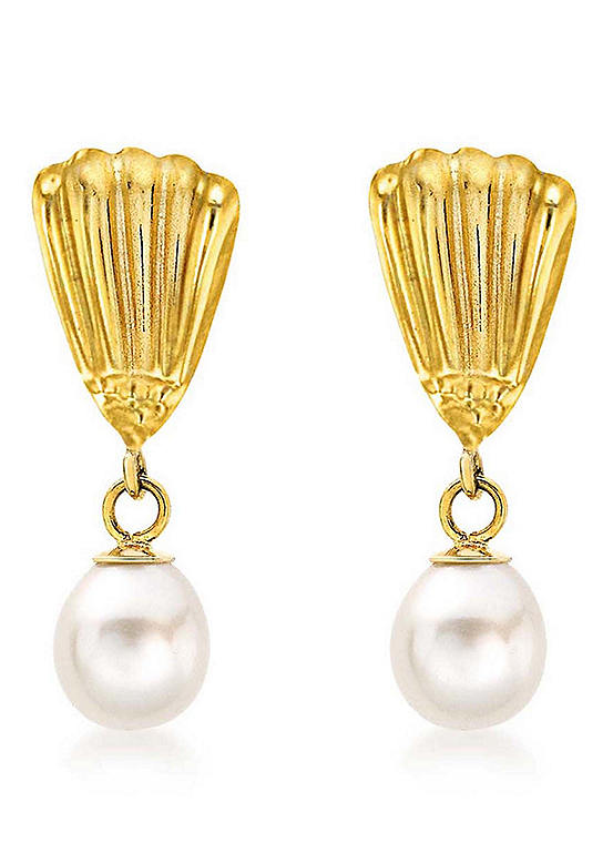 Tuscany Gold 9CT Yellow Gold Freshwater Pearl Shell Drop Earrings