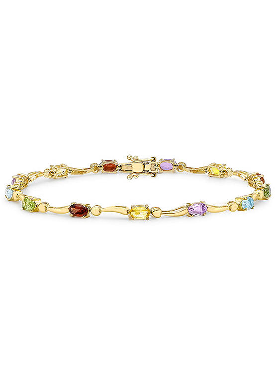 Tuscany Gold 9ct Yellow Gold Multi-Coloured Gemstones Wave Bracelet ...