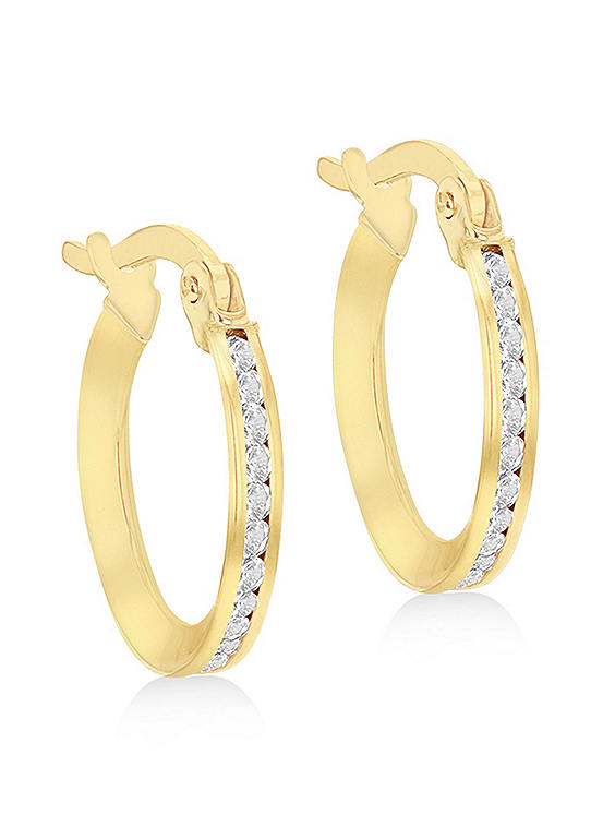 Tuscany Gold 9CT Yellow Gold Round CZ Endless Hoop Earrings