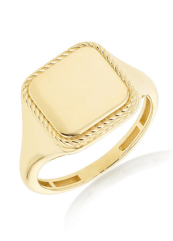 Tuscany Gold 9CT Yellow Gold Square Twisted Rope Frame Signet Centre Ring