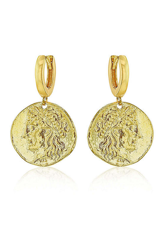 Tuscany Silver Sterling Silver Yellow Gold Plated Reversible Roman Coin Creole Earrings