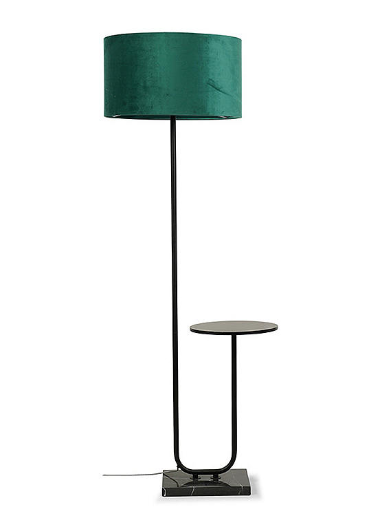 ValueLights Tavel Matte Black Floor Lamp with Table with Large Charcoal Reni Shade