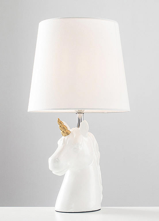 ValueLights Unicorn Ceramic Table Lamp with White Tapered Shade