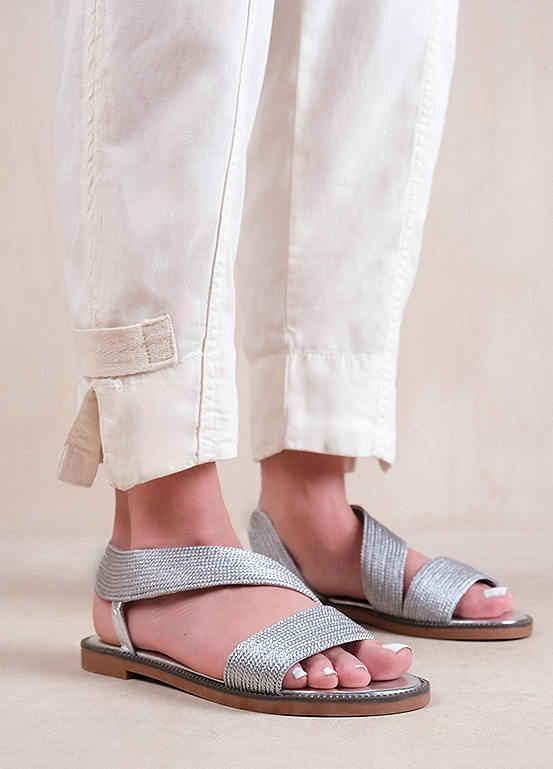 Where’s That From Studio Silver Threaded Strap Flat Sandals | Kaleidoscope