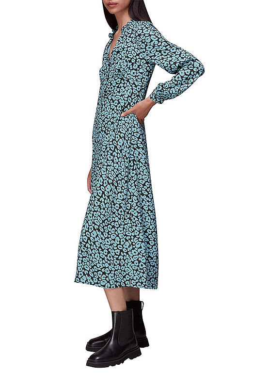 Whistles Fuzzy Leopard Print Midi Dress Kaleidoscope
