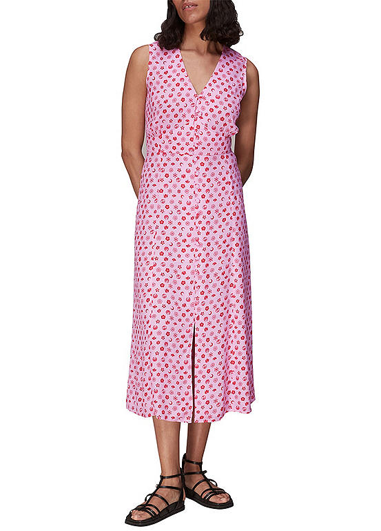 Whistles Moon Floral Print Midi Dress Kaleidoscope