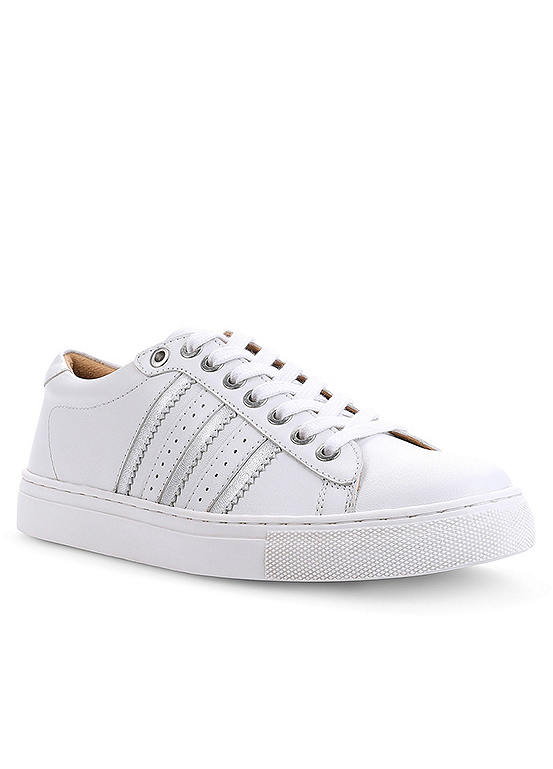 White & Silver Side Stripe Leather Trainers by Kaleidoscope | Kaleidoscope