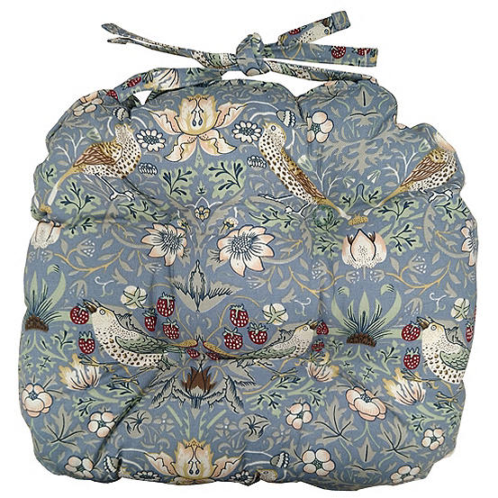 William Morris Blue Strawberry Thief Piped Seat Pad