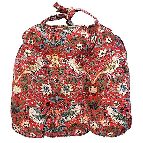 William Morris Red Strawberry Thief Piped Seat Pad