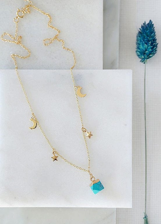 Xander Kostroma Gold Tone Turquoise Pendant Moon & Star Pendant Necklace