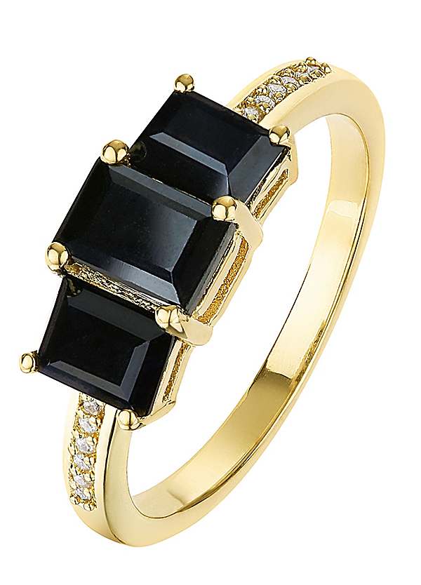 9ct Yellow Gold Black Sapphire Diamond Trilogy Ring
