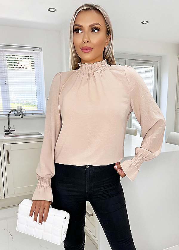 AX Paris Stone Elasticated Cuff Neck Long Sleeve Top