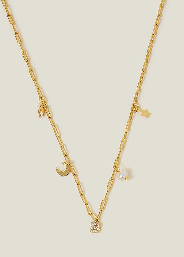 Accessorize 14ct Gold-Plated Initial Charm Necklace Gold