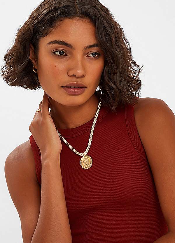 Accessorize Coin Pendant Cord Necklace Gold