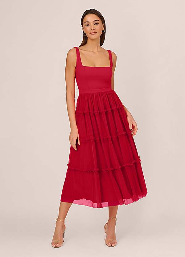 Adrianna By Adrianna Papell Knit And Mesh Midi Dress