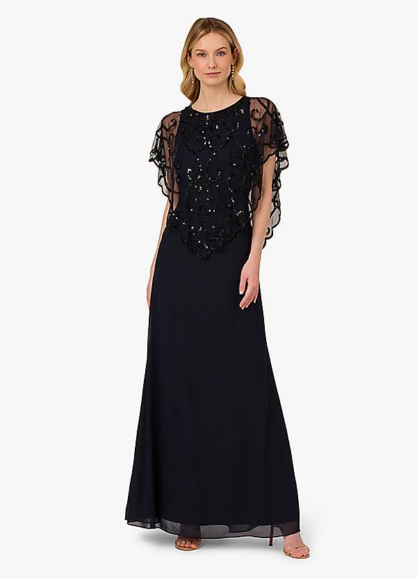 Adrianna Papell Bead Chiffon Long Dress | Kaleidoscope