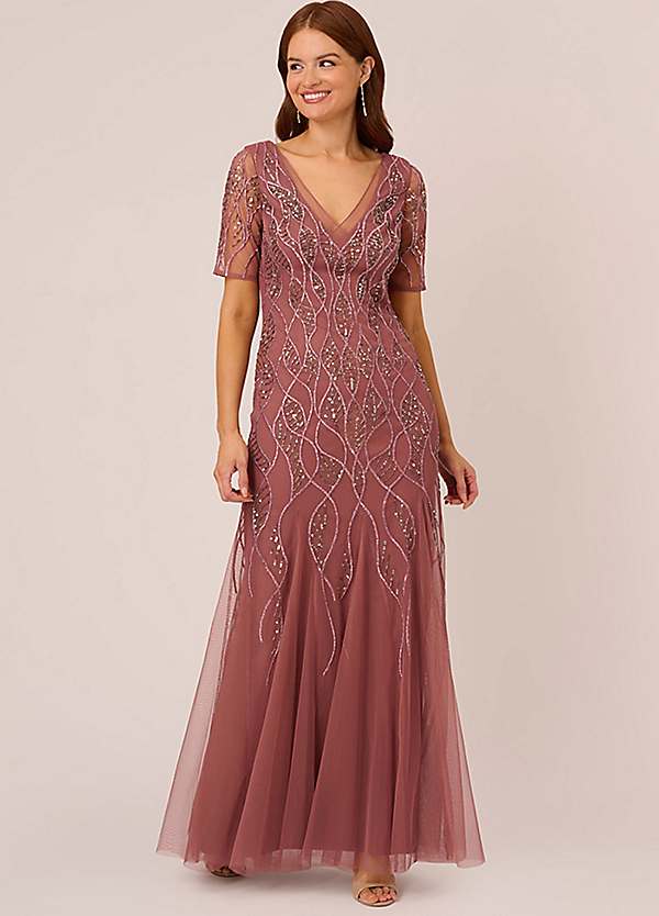 Adrianna Papell Beaded Covered Gown Kaleidoscope