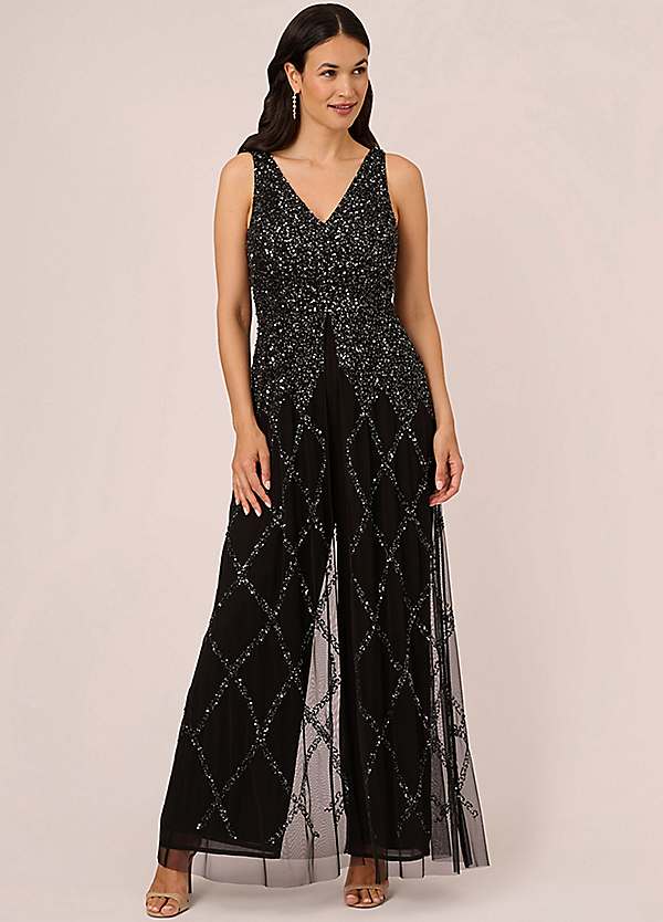 Adrianna Papell Beaded Georgette Jumpsuit