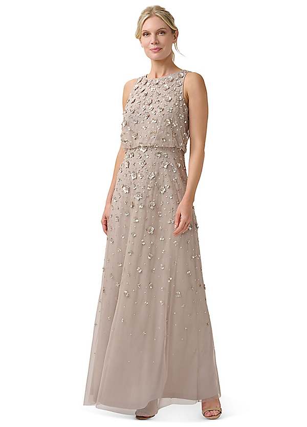 Adrianna Papell Beaded Halter Blouson Gown Kaleidoscope