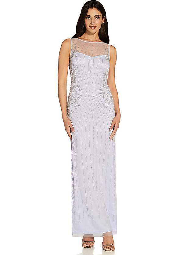 Adrianna papell blue heather beaded cheap gown