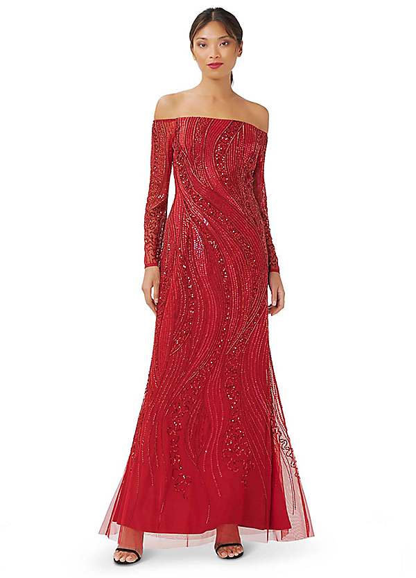 Adrianna Papell Beaded Off Shoulder Gown Kaleidoscope