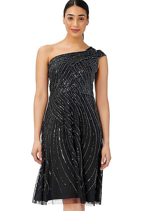 Adrianna papell black outlet one shoulder dress