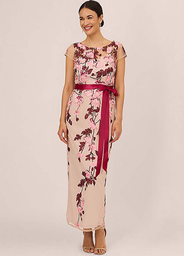 Adrianna Papell Cascading Floral Column Gown Kaleidoscope