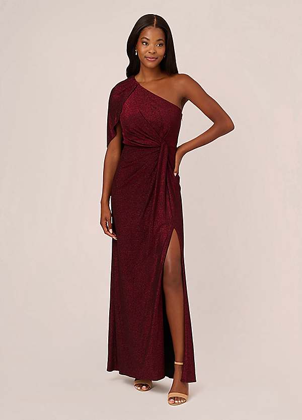 Adrianna Papell Draped Metallic Knit Gown