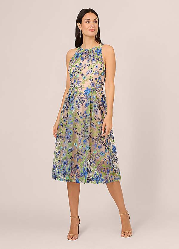 Adrianna Papell Embroidered Fit Flare Dress