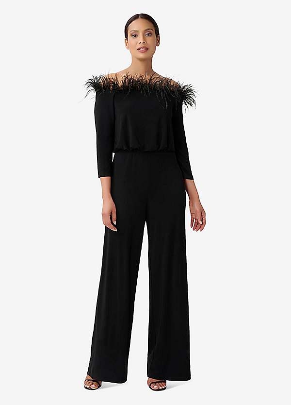 Adrianna Papell Feather Trim Jersey Jumpsuit