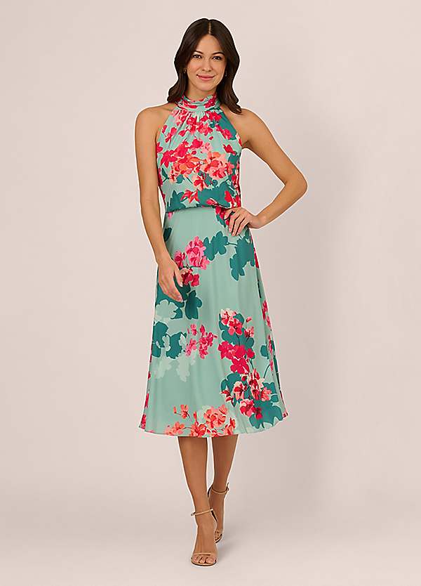 Adrianna Papell Halter Printed Midi Dress | Kaleidoscope