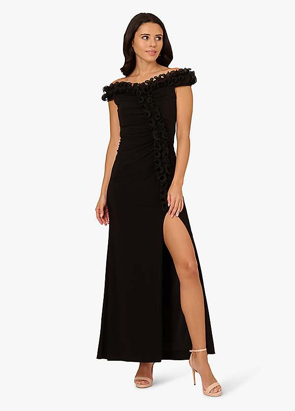 Draped Gown Adrianna Papell Printed Ruched Chiffon Gown Adrianna
