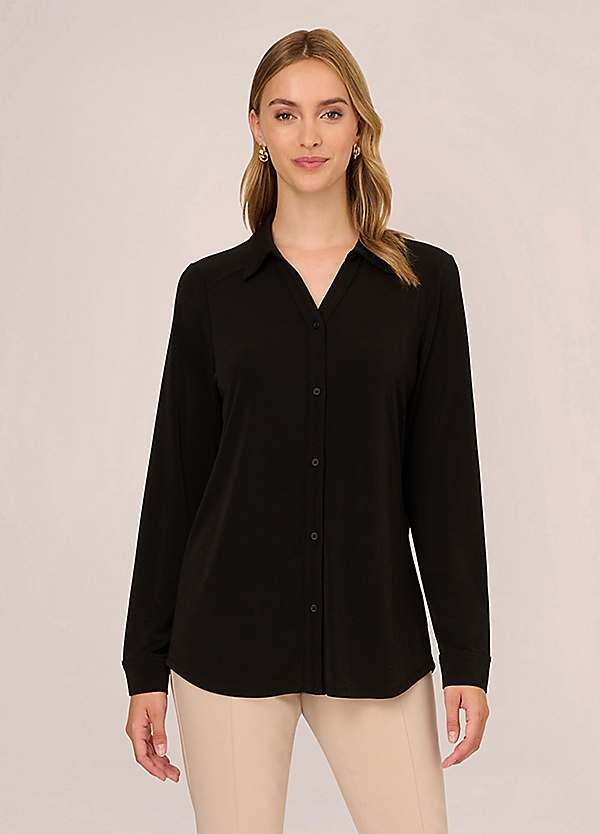 Adrianna Papell Knit Button Front V Neck Shirt